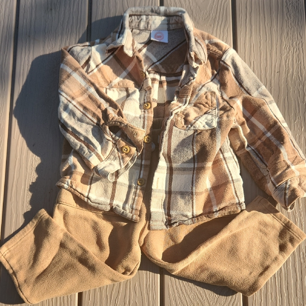 Wonder Nation Tan and Cream Plaid Jean Jacket